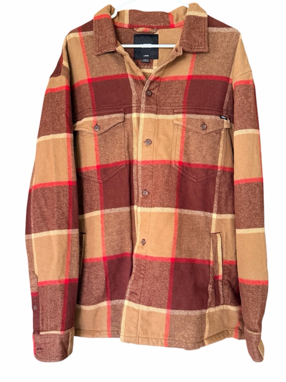 Vans Norbeck Plaid “Off The Wall” Flannel Shacket Brown, Burgundy, Tan. Large. - Picture 7 of 9